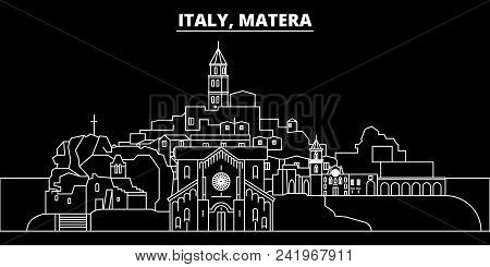 Matera Silhouette Skyline. Italy - Matera Vector City, Italian Linear Architecture, Buildings. Mater