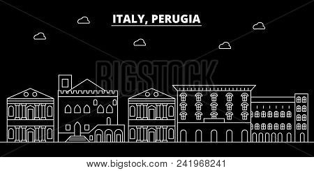 Perugia Silhouette Skyline. Italy - Perugia Vector City, Italian Linear Architecture, Buildings. Per