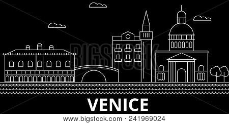 Venice Silhouette Skyline. Italy - Venice Vector City, Italian Linear Architecture, Buildings. Venic