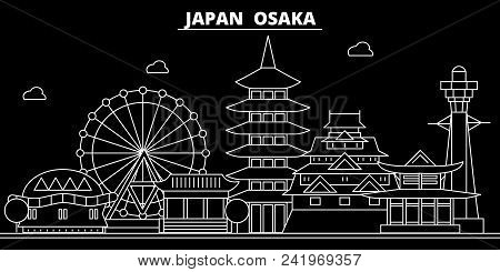 Osaka Silhouette Skyline. Japan - Osaka Vector City, Japanese Linear Architecture, Buildings. Osaka 