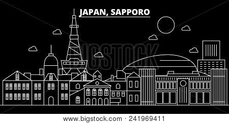 Sapporo Silhouette Skyline. Japan - Sapporo Vector City, Japanese Linear Architecture, Buildings. Sa