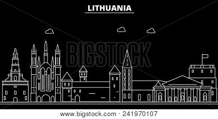 Lithuania Silhouette Skyline, City Vector, Lithuanian Linear Architecture, Buildings. Lithuania Line