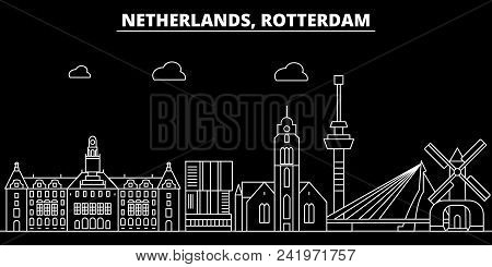 Rotterdam Silhouette Skyline. Netherlands - Rotterdam Vector City, Dutch Linear Architecture, Buildi
