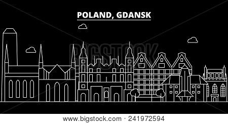 Gdansk Silhouette Skyline. Poland - Gdansk Vector City, Polish Linear Architecture, Buildings. Gdans