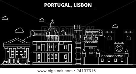 Lisbon Silhouette Skyline. Portugal - Lisbon Vector City, Portuguese Linear Architecture, Buildings.