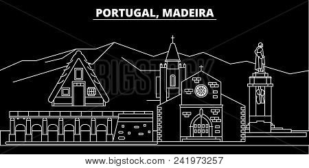 Madeira Silhouette Skyline. Portugal - Madeira Vector City, Portuguese Linear Architecture, Building