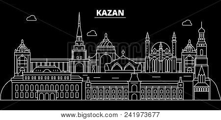 Kazan Silhouette Skyline. Russia - Kazan Vector City, Russian Linear Architecture, Buildings. Kazan 