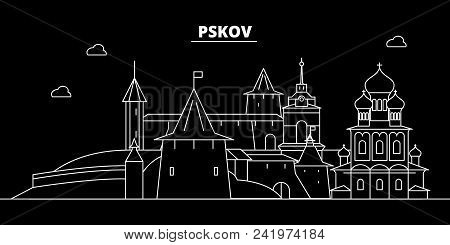 Pskov Silhouette Skyline. Russia - Pskov Vector City, Russian Linear Architecture, Buildings. Pskov 