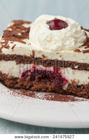 Closeup Of Black Forrest Cake On A Plate