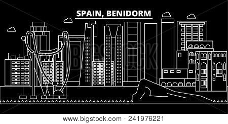 Benidorm Silhouette Skyline. Spain - Benidorm Vector City, Spanish Linear Architecture, Buildings. B