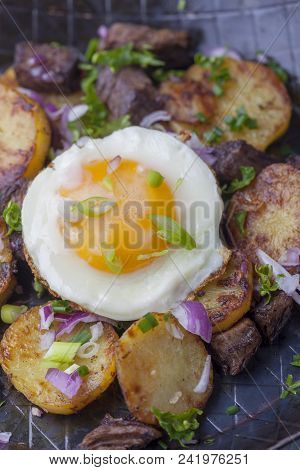 Closeup Of Sunny Side Up Egg On Groestl