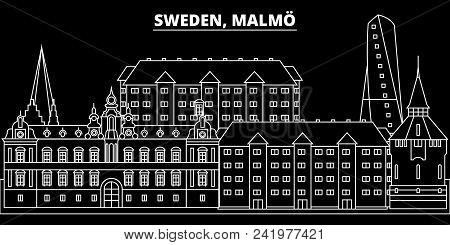 Malmo Silhouette Skyline. Sweden - Malmo Vector City, Swedish Linear Architecture, Buildings. Malmo 