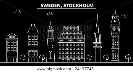 Stockholm Silhouette Skyline. Sweden - Stockholm Vector City, Swedish Linear Architecture, Buildings