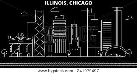 Chicago Silhouette Skyline. Usa - Chicago Vector City, American Linear Architecture, Buildings. Chic