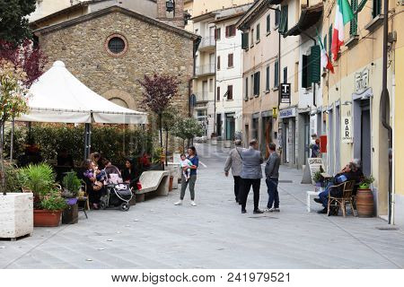 GAMBASSI TERME, ITALY - 09 MAY, 2018 - Street scene in Gambassi Terme, famous medieval village in Tuscany, Italy, Europe