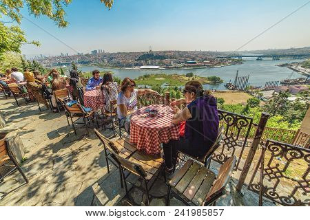 Istanbul, Turkey: People Are Sitting Pierre Loti Restaurant Situated In The Middle Of Graveyard In I
