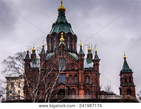 Uspenskin Cathedral In Helsinki In Finland In The Winter