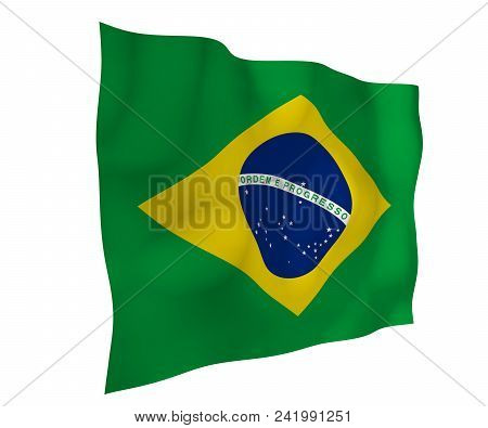Waving Flag Of Brazil. Ordem E Progresso. Order And Progress. Rio De Janeiro. South America. State S