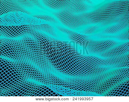 Abstract Landscape Background. Cyberspace Grid. Hi-tech Network. 3d Technology Illustration.