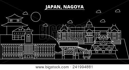Nagoya Silhouette Skyline. Japan - Nagoya Vector City, Japanese Linear Architecture, Buildings. Nago