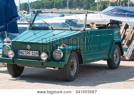 Rovinj, Croatia - September 1, 2007: Beautiful Vintage Volkswagen 181 (thing) Car On The Pier With Y