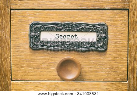 The Archives Card Catalog , Old Wooden File Catalog Box, Index , Database, Archive And Library Conce