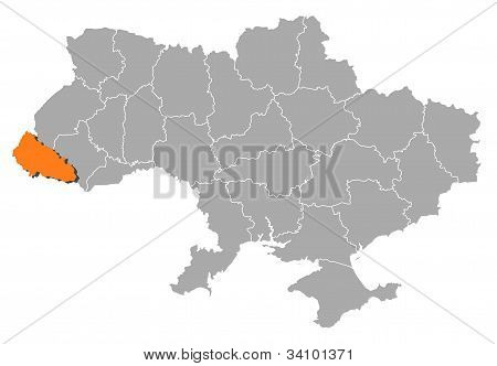 Map Of Ukraine, Zakarpattia Highlighted
