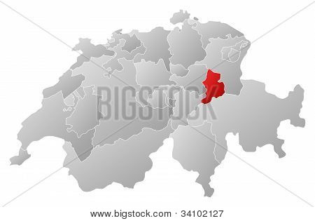 Mapa Švýcarska, zdůraznila Glarus