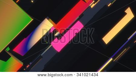 Abstract Diagonal Block Structures Background. Retro Futuristic Digital Landscape. Purple Glowing Ci