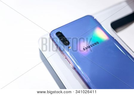 Turkey, Istanbul, December 20, 2019: Close-up Of The Back Cover Or Rear View Of The New Modern Samsu