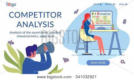 Competitor Analysis Flat Landing Page Template. Marketing And Strategic Management Homepage Vector L