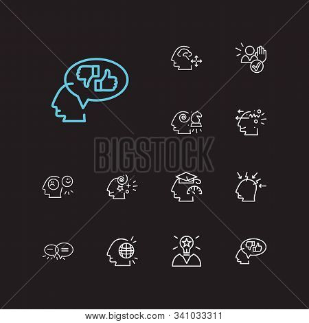 Mental Icons Set. Responsibility And Mental Icons With Forward Thinking, Global Thinking And Think P