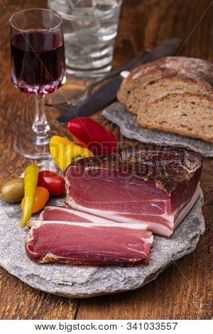 South Tyrolean Speck On Granite With Wine