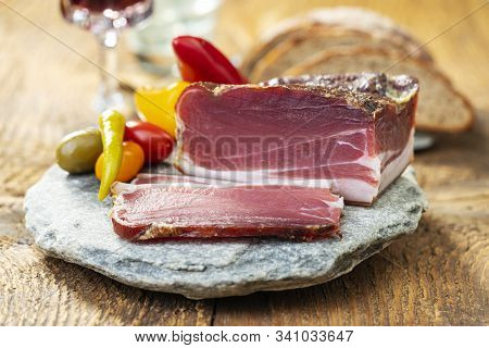 South Tyrolean Speck On Granite With Wine