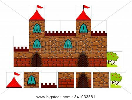 Set Of 2d Tileset For Creating Video Game With Medieval Castle. Printable Template For Kids Hardwork