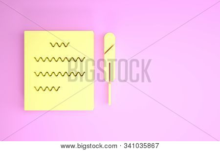 Yellow Feather Pen And Paper Scroll Icon Isolated On Pink Background. Minimalism Concept. 3d Illustr