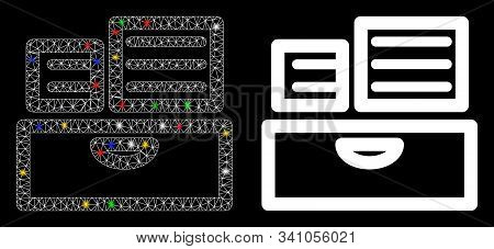Glossy Mesh Library Catalog Icon With Glare Effect. Abstract Illuminated Model Of Library Catalog. S