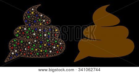 Glowing Mesh Shit Idea Cloud Icon With Glow Effect. Abstract Illuminated Model Of Shit Idea Cloud. S
