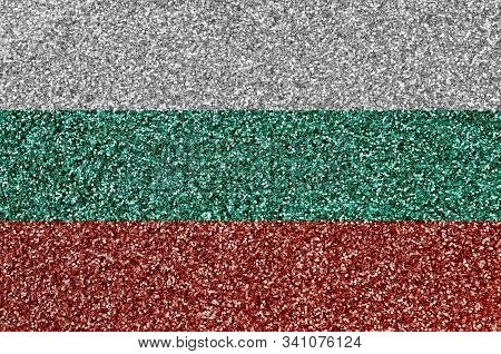 Bulgaria Flag Depicted On Many Small Shiny Sequins. Colorful Festival Background For Party
