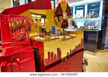 HONG KONG, CHINA - CIRCA JANUARY, 2019: cosmetic products on display at Estee Lauder store in Elements shopping mall.
