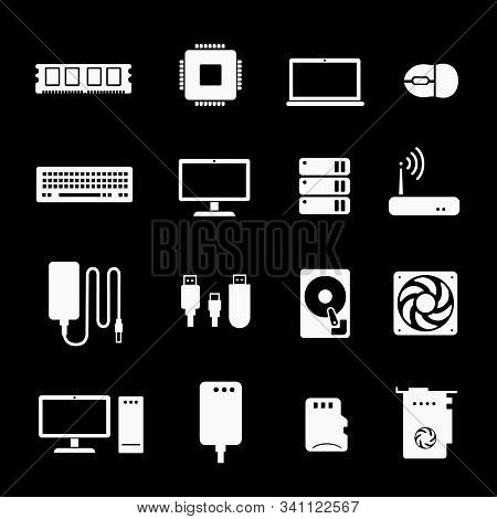 Computer Components Icons. Hardware Processor And Cpu, Ram And Hardware, Silhouettes Set