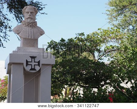 Mindelo, Cape Verde On April 2019: Monument Of Sa Da Baneira At Praca Nova Square, Called Amilcar Ca