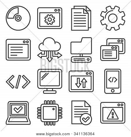 Software And Hardware Programing Icons Set. Line Style Vector