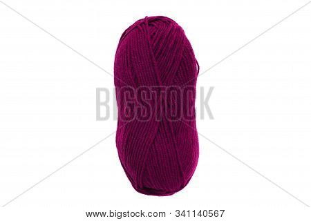 Yarn Skein For Hand Knitting And Crochet On White Background Isolated. Ball Of Soft Wool With Needle