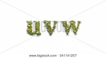 Decorative U V W Lowercase Christmas Letter Mockup Font Isolated, 3d Rendering. Creative Christmas I