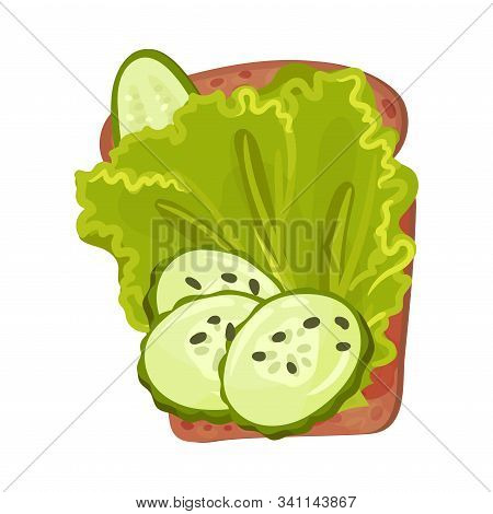 Roasted Multigrain Bread With Lettuce Leaf And Cucumber Vector Illustration