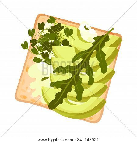 Roasted Multigrain Bread With Soft Cheese And Greenery Vector Illustration