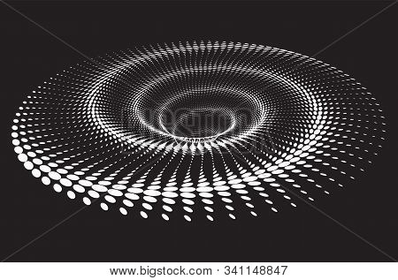 Dotted Halftone Vector Spiral Pattern Or Texture. Stipple Dot Backgrounds With White Ellipses