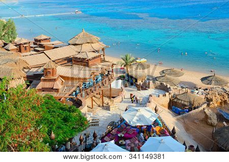 Sharm El Sheikh, Egypt - September 19, 2019: Unidentified People Relax In Popular Farsha Cafe With O