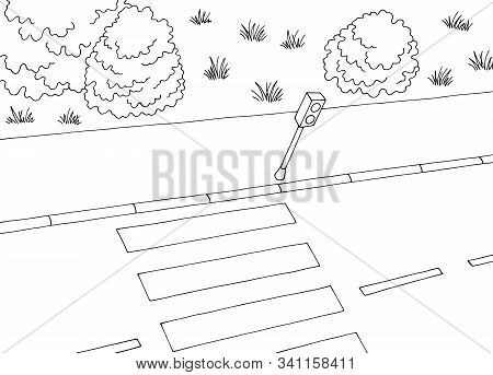 Crosswalk View From Directly Above Top Street Road Graphic Black White Landscape Sketch Illustration